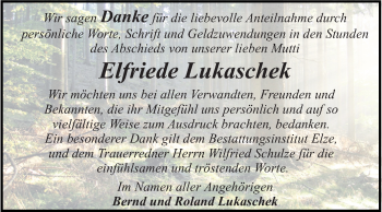 Traueranzeige von Elfriede Lukaschek von Mitteldeutsche Zeitung Dessau-Roßlau