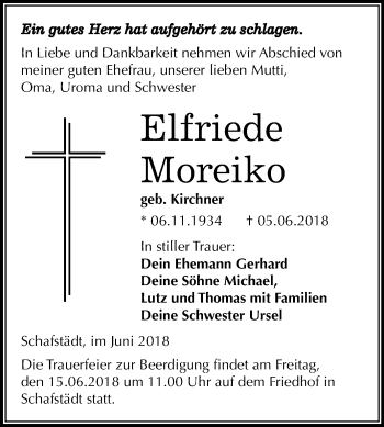 Traueranzeige von Elfriede Moreiko von Mitteldeutsche Zeitung Merseburg/Querfurt