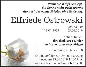 Traueranzeige von Elfriede Ostrowski von Mitteldeutsche Zeitung Weißenfels