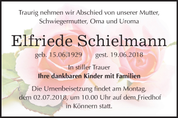 Traueranzeige von Elfriede Schielmann von Mitteldeutsche Zeitung Bernburg