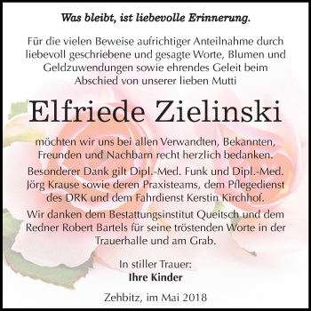 Traueranzeige von Elfriede Zielinski von Mitteldeutsche Zeitung