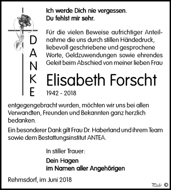 Traueranzeige von Elisabeth Forscht von Mitteldeutsche Zeitung Zeitz