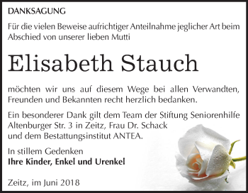 Traueranzeige von Elisabeth Stauch von Mitteldeutsche Zeitung Zeitz