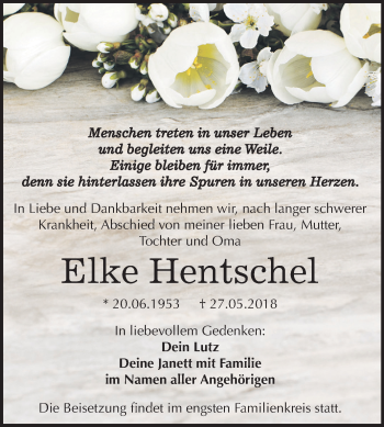 Traueranzeige von Elke Hentschel von Mitteldeutsche Zeitung