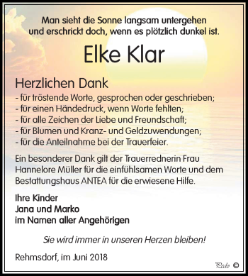 Traueranzeige von Elke Klar von Mitteldeutsche Zeitung Zeitz