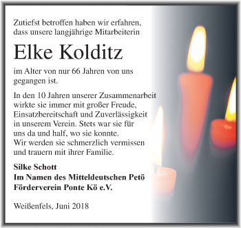 Traueranzeige von Elke Kolditz von Mitteldeutsche Zeitung Weißenfels