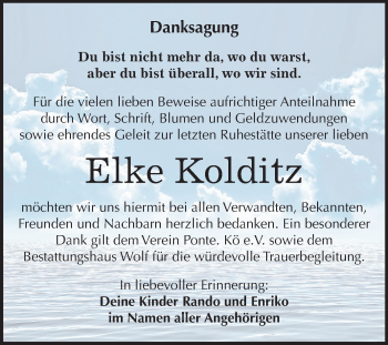 Traueranzeige von Elke Kolditz von Mitteldeutsche Zeitung Weißenfels