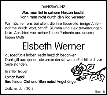 Traueranzeige von Elsbeth Werner von Mitteldeutsche Zeitung Zeitz