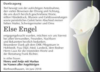 Traueranzeige von Else Engel von Mitteldeutsche Zeitung Sangerhausen