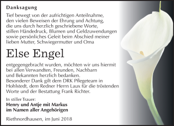 Traueranzeige von Else Engel von Mitteldeutsche Zeitung Sangerhausen