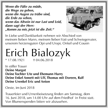 Traueranzeige von Erich Bialozyk von Mitteldeutsche Zeitung