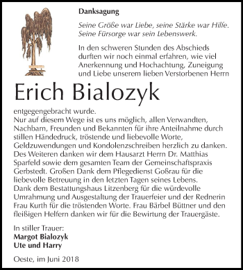 Traueranzeige von Erich Bialozyk von Mitteldeutsche Zeitung