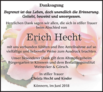 Traueranzeige von Erich Hecht von Mitteldeutsche Zeitung Bernburg