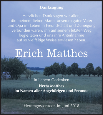 Traueranzeige von Erich Matthes von Mitteldeutsche Zeitung