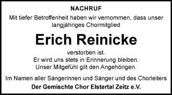 Traueranzeige von Erich Reinicke von Mitteldeutsche Zeitung Zeitz