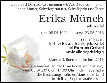 Traueranzeige von Erika Münch von Mitteldeutsche Zeitung