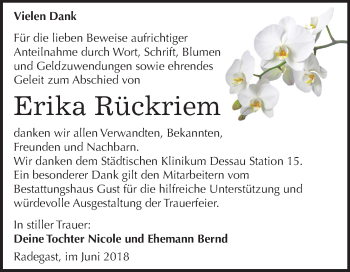 Traueranzeige von Erika Rückriem von Mitteldeutsche Zeitung