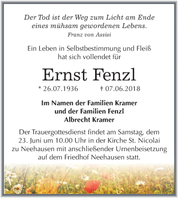 Traueranzeige von Ernst Fenzl von Mitteldeutsche Zeitung