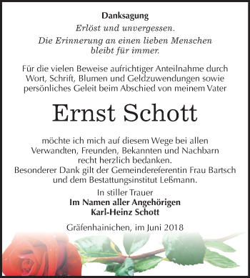 Traueranzeige von Ernst Schott von Mitteldeutsche Zeitung