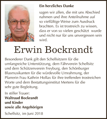 Traueranzeige von Erwin Bockrandt von WVG - Wochenspiegel NMB / WSF / ZTZ