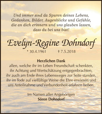 Traueranzeige von Evelyn-Regine Dohndorf von Super Sonntag SGH Mansf. Land