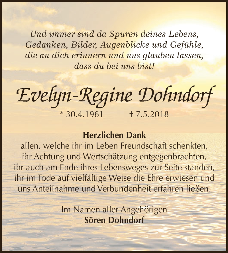  Traueranzeige für Evelyn-Regine Dohndorf vom 02.06.2018 aus Super Sonntag SGH Mansf. Land