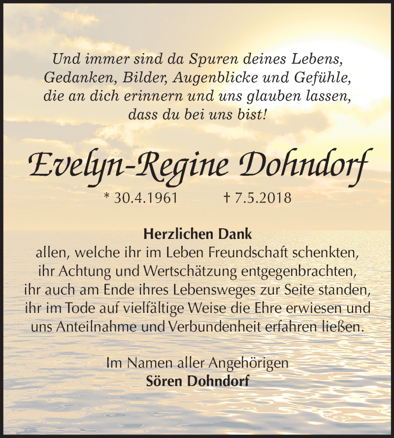  Traueranzeige für Evelyn-Regine Dohndorf vom 02.06.2018 aus Mitteldeutsche Zeitung