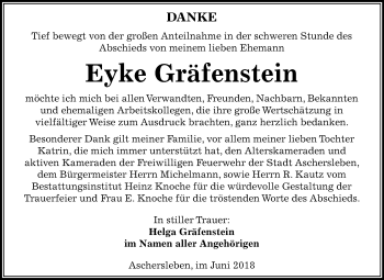 Traueranzeige von Eyke Gräfenstein von Mitteldeutsche Zeitung Aschersleben
