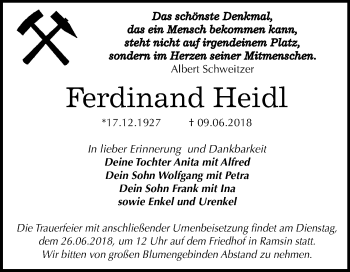 Traueranzeige von Ferdinand Heidl von Mitteldeutsche Zeitung Bitterfeld