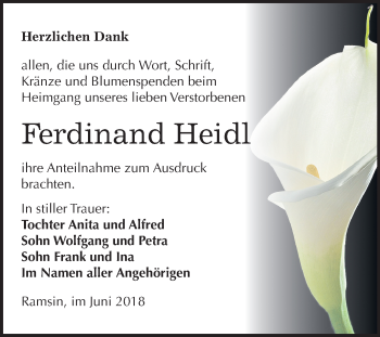 Traueranzeige von Ferdinand Heidl von Mitteldeutsche Zeitung Bitterfeld