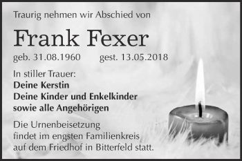 Traueranzeige von Frank Fexer von WVG - Wochenspiegel Bitterfeld