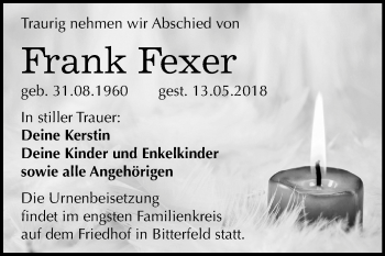 Traueranzeige von Frank Fexer von Mitteldeutsche Zeitung Bitterfeld