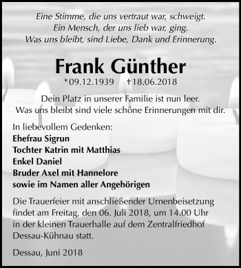 Traueranzeige von Frank Günther von Mitteldeutsche Zeitung Dessau-Roßlau