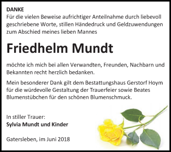 Traueranzeige von Friedhelm Mundt von Mitteldeutsche Zeitung Aschersleben