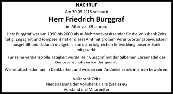 Traueranzeige von Friedrich Burggraf von Mitteldeutsche Zeitung Zeitz