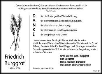 Traueranzeige von Friedrich Burggraf von Mitteldeutsche Zeitung Zeitz