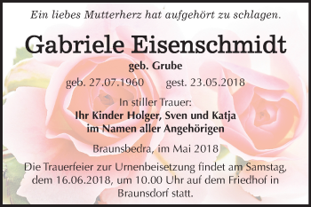 Traueranzeige von Gabriele Eisenschmidt von Mitteldeutsche Zeitung Merseburg/Querfurt