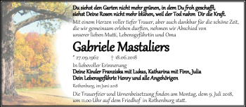 Traueranzeige von Gabriele Mastaliers von Mitteldeutsche Zeitung Halle/Saalkreis