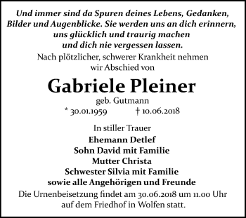 Traueranzeige von Gabriele Pleiner von Mitteldeutsche Zeitung Bitterfeld