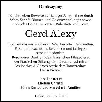 Traueranzeige von Gerd Alexy von Mitteldeutsche Zeitung Bernburg