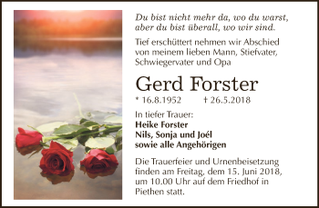 Traueranzeige von Gerd Forster von WVG - Wochenspiegel Dessau / Köthen