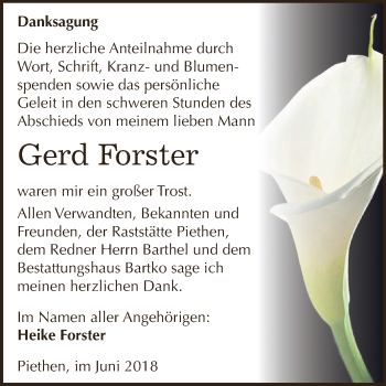 Traueranzeige von Gerd Forster von WVG - Wochenspiegel Dessau / Köthen