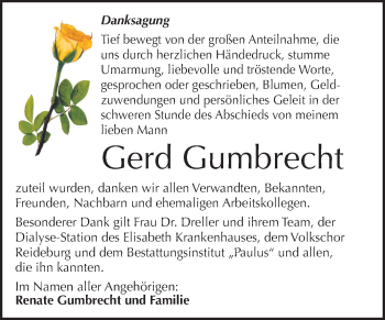 Traueranzeige von Gerd Gumbrecht von Mitteldeutsche Zeitung Halle/Saalkreis