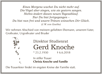 Traueranzeige von Gerd Knoche von Super Sonntag SGH Mansf. Land