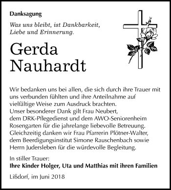 Traueranzeige von Gerda Nauhardt von Mitteldeutsche Zeitung