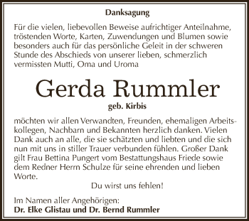 Traueranzeige von Gerda Rummler von WVG - Wochenspiegel Dessau / Köthen