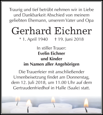Traueranzeige von Gerhard Eichner von Mitteldeutsche Zeitung Halle/Saalkreis