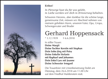 Traueranzeige von Gerhard Hoppensack von Mitteldeutsche Zeitung Bitterfeld