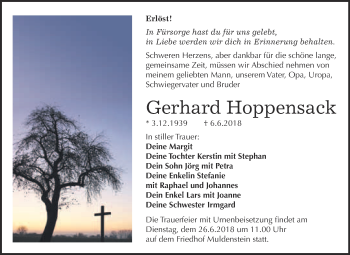 Traueranzeige von Gerhard Hoppensack von WVG - Wochenspiegel Bitterfeld