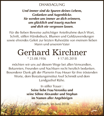 Traueranzeige von Gerhard Kirchner von WVG - Wochenspiegel NMB / WSF / ZTZ